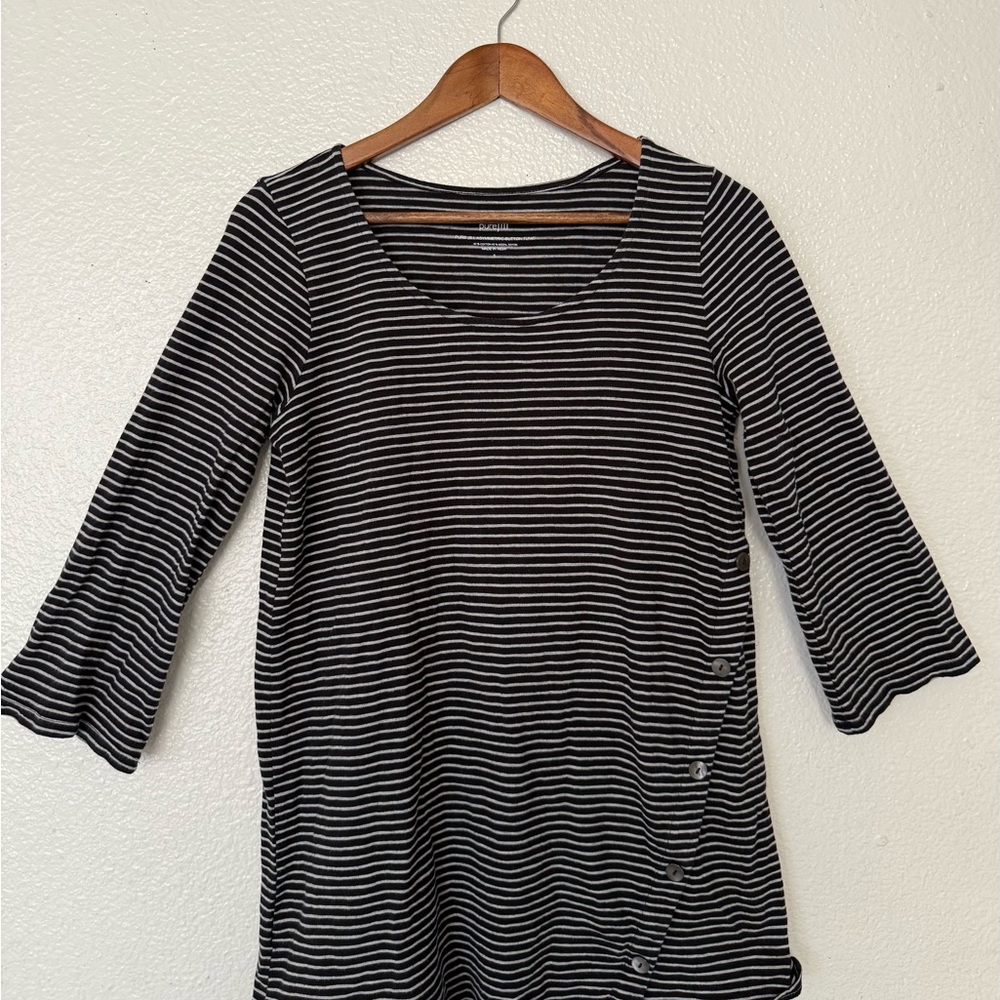Pure Jill Women Asymmetric Button Tunic Top Sz S Striped Scoop Neck Long Sleeve
